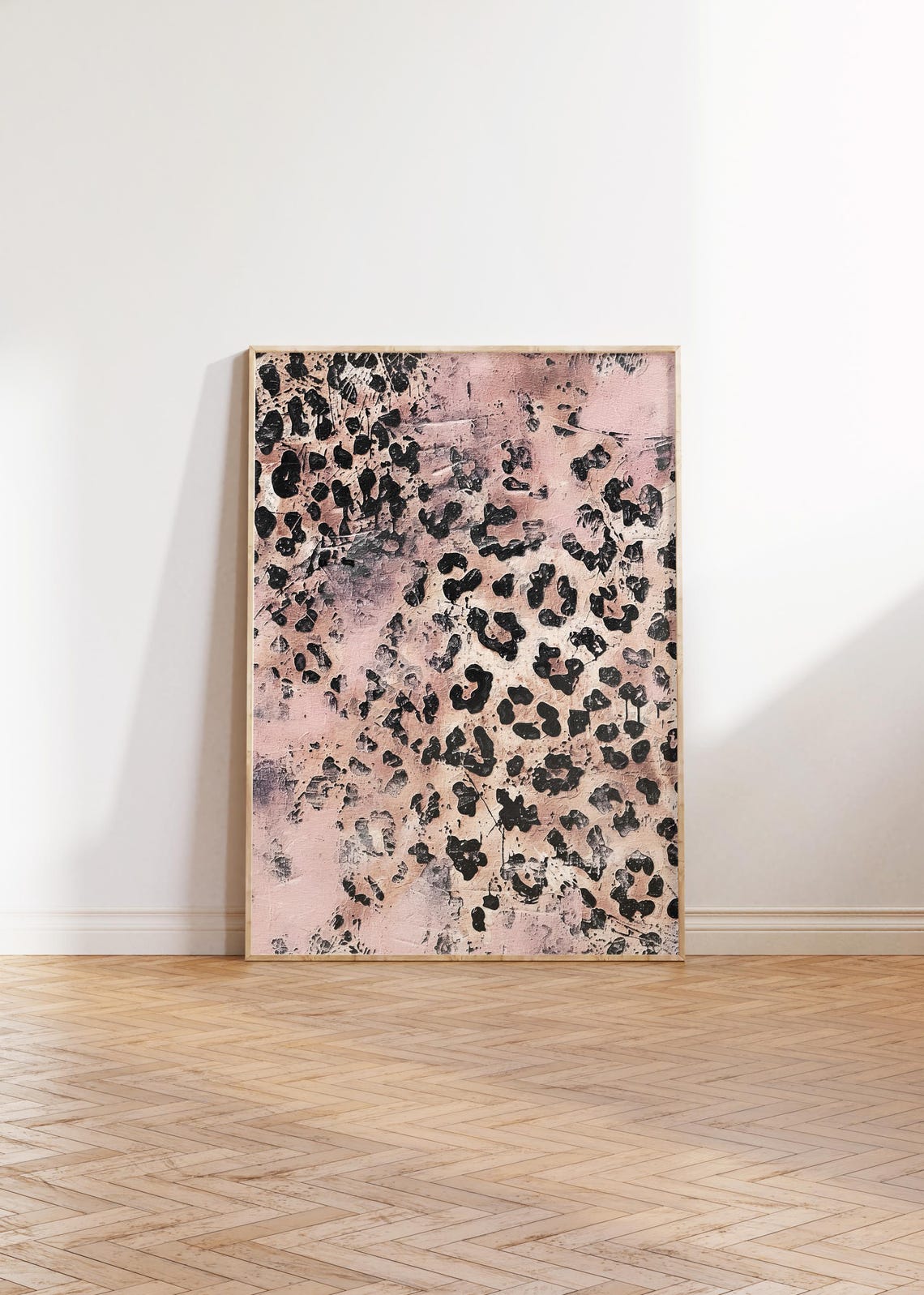 Bold Black Leopard Spots Over Blush Pink Textured Canvas Art Print - Image 4