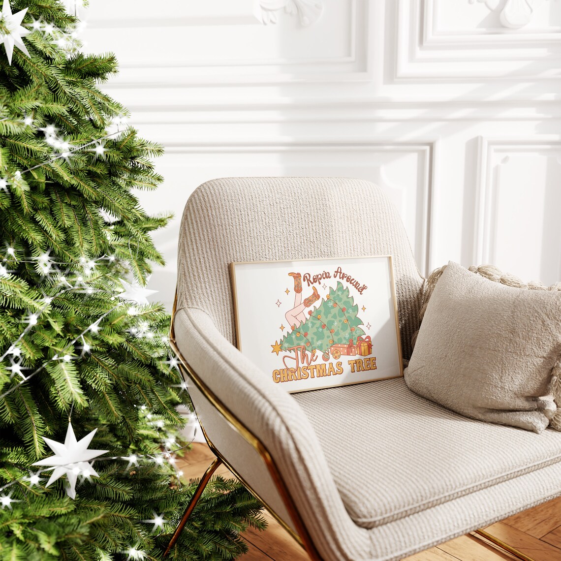 Ropin Around the Christmas Tree Cowgirl Western Holiday Poster - Image 3