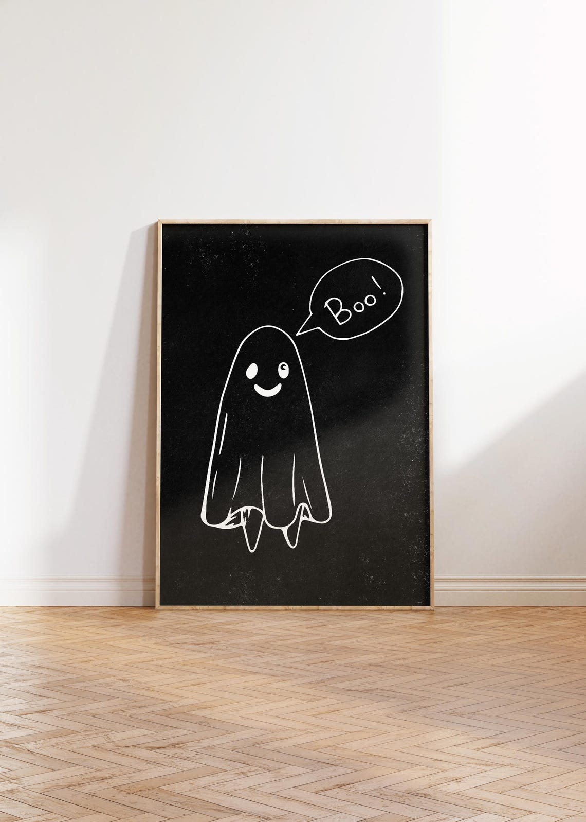 Boo Ghost Chalk Style Drawing on Black Textured Halloween Night Poster - Image 5