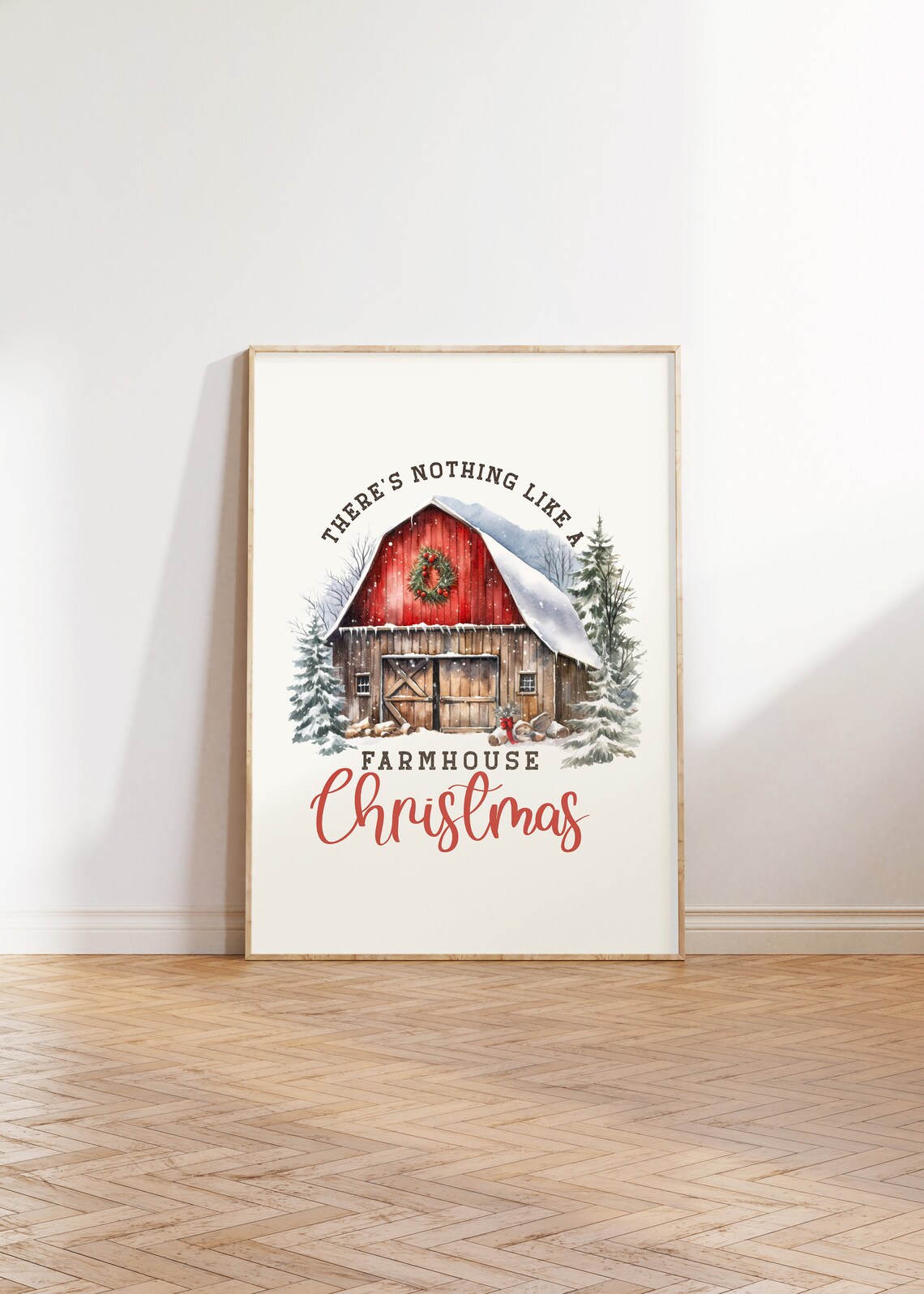 There's Nothing Like A Farmhouse Christmas Red Barn Winter Poster - Image 2