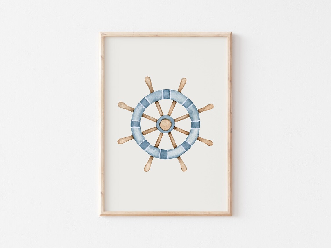 Watercolor Ship Wheel - Nautical Nursery Decor - Image 5