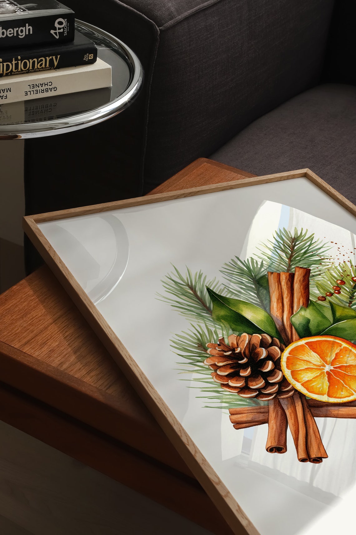 Rustic Watercolor Pine Cinnamon and Orange Slice Holiday Poster - Image 5