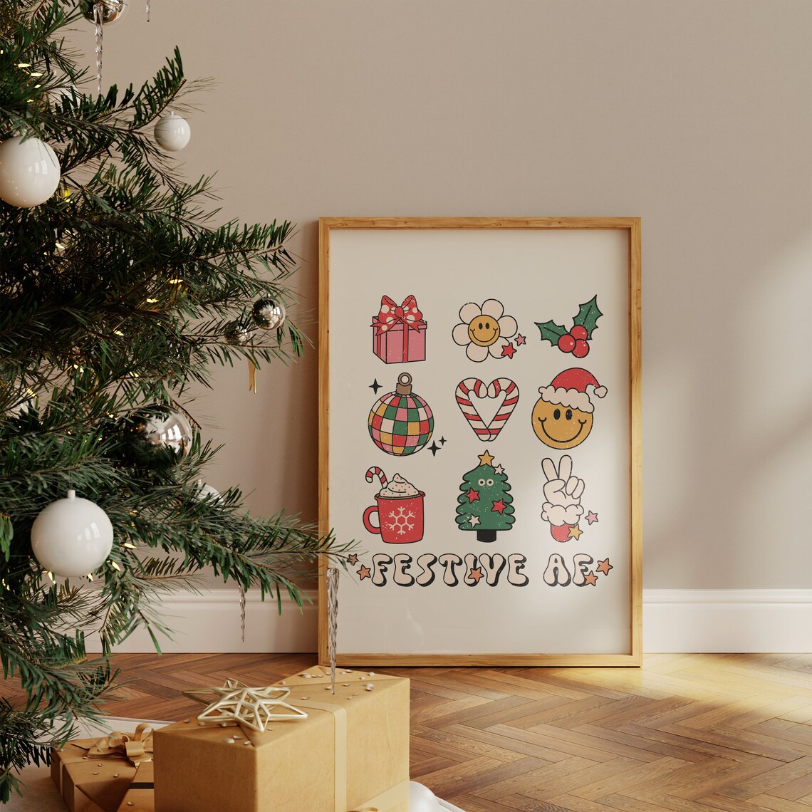 Festive AF Christmas Icons Retro Groovy Holiday Collage Poster - Image 4