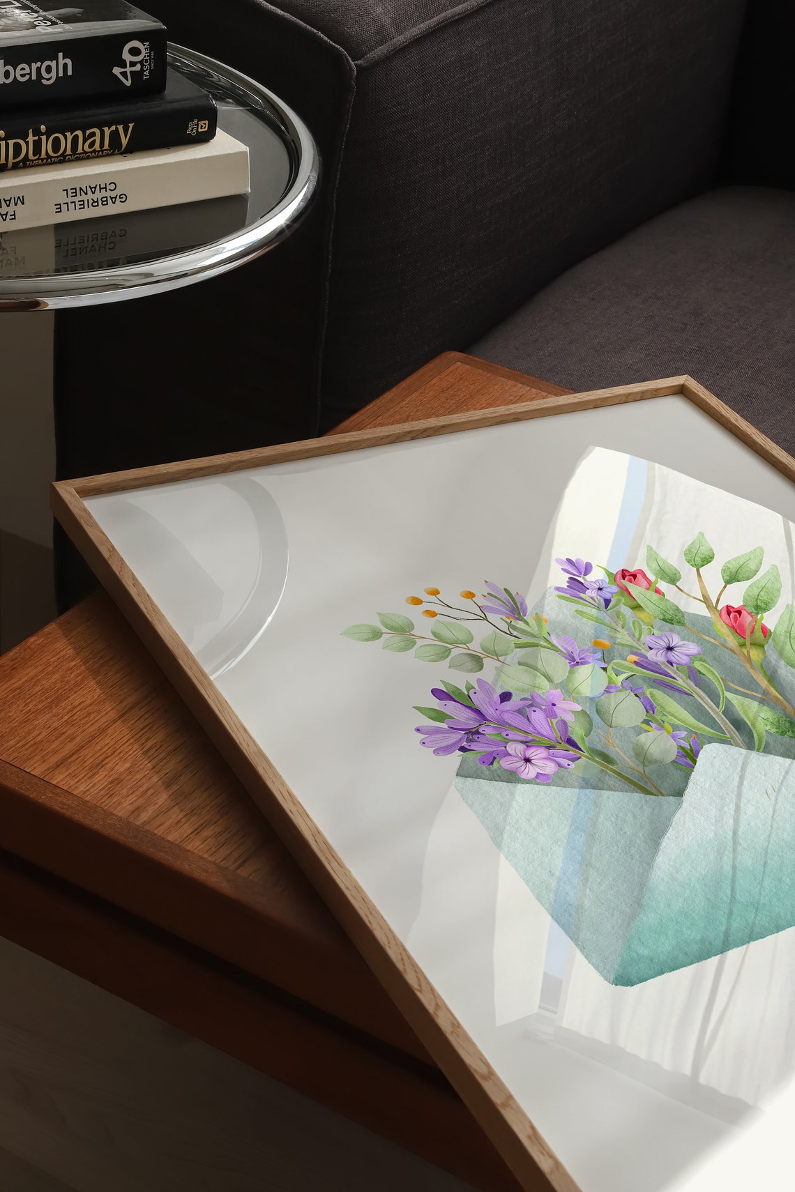Purple Wildflowers Peeking from a Green Envelope Watercolor Poster - Image 3