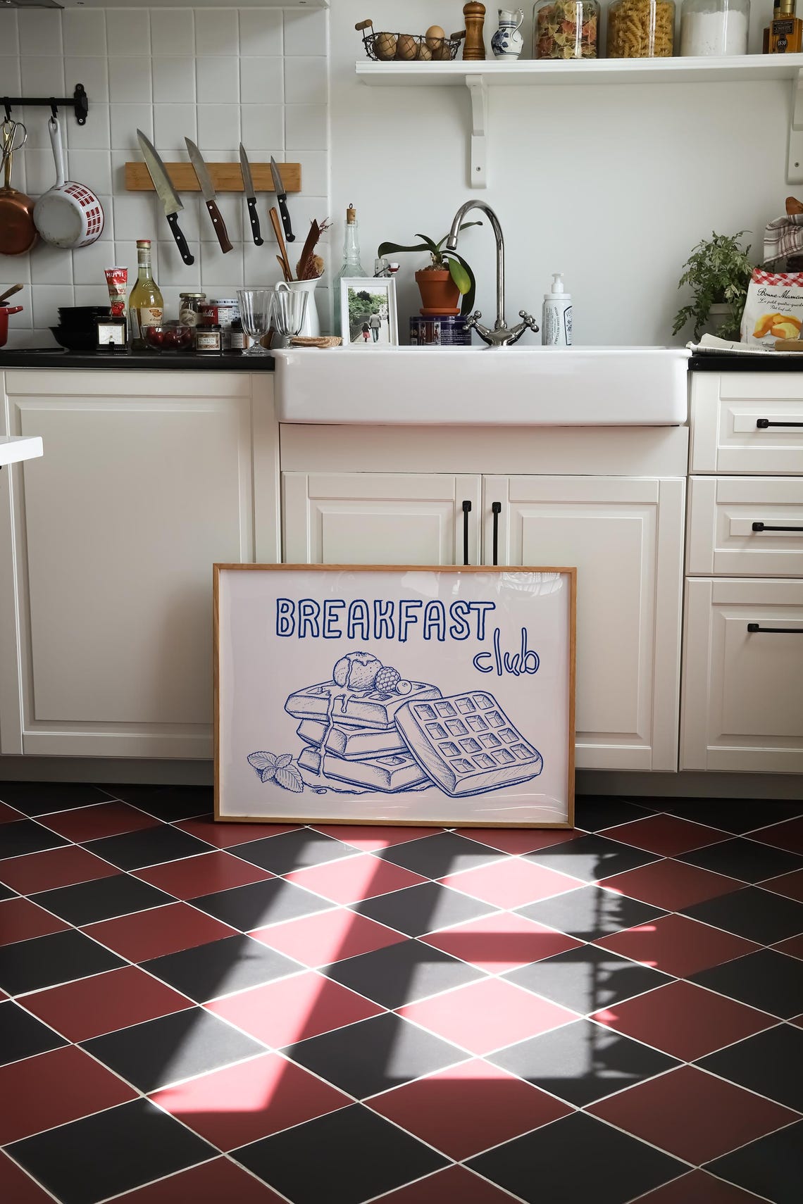 Breakfast Club Blue Ink Waffle Stack Kitchen Line Art Poster - Image 2