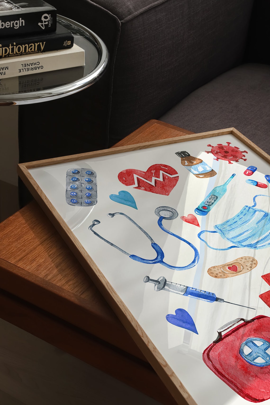 Watercolor Nurse Medical Icons Stethoscope Syringe Heart Poster - Image 3