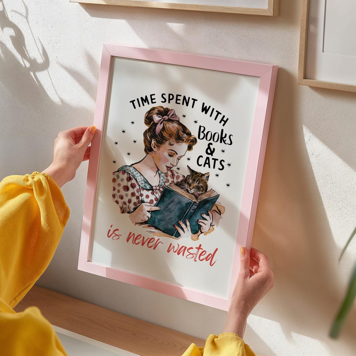 Time Spent With Books and Cats Is Never Wasted Bookish Quote Poster - Image 2