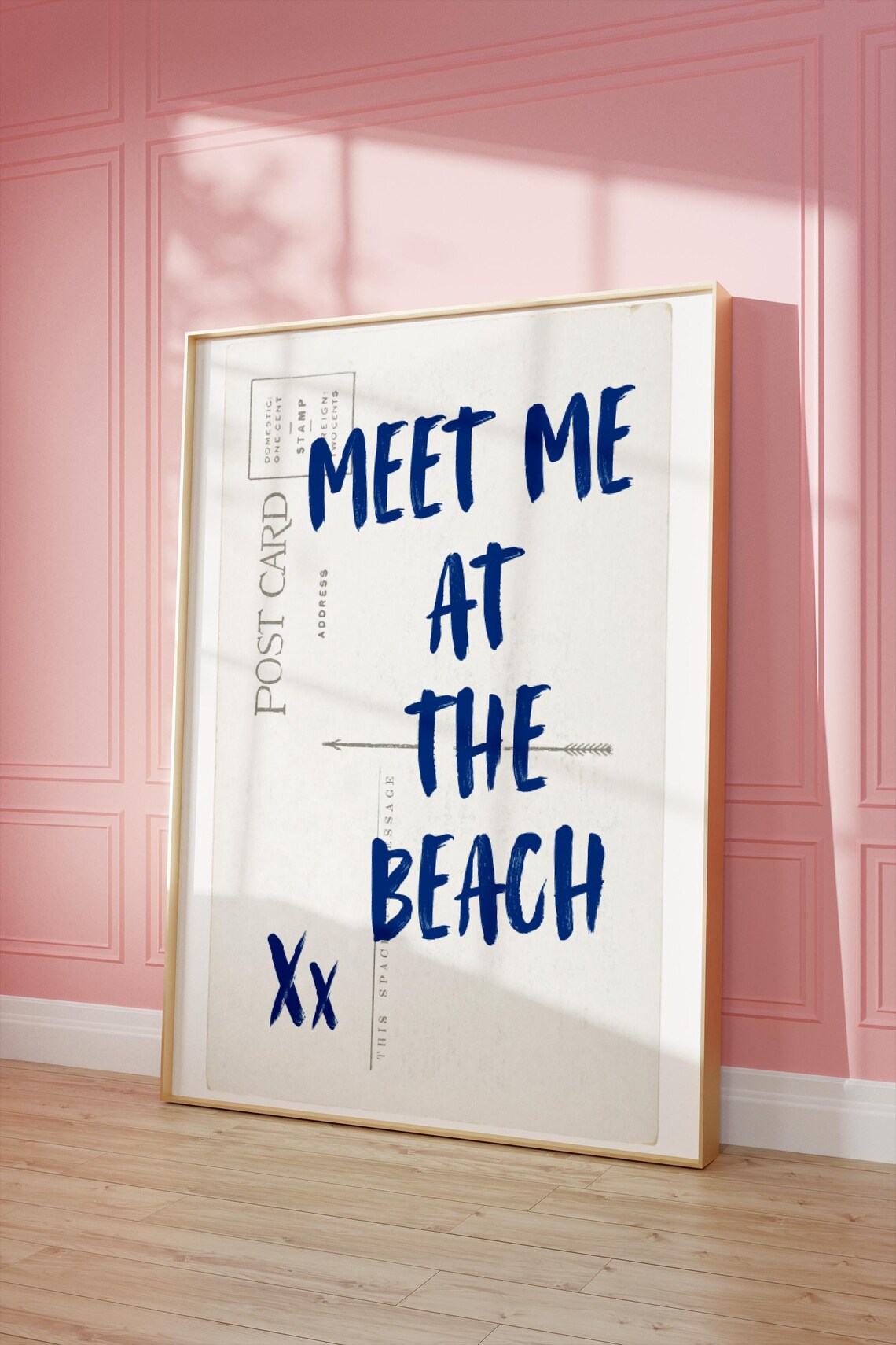 Meet Me at the Beach Xx Vintage Postcard Brush Lettering Art Poster - Image 2