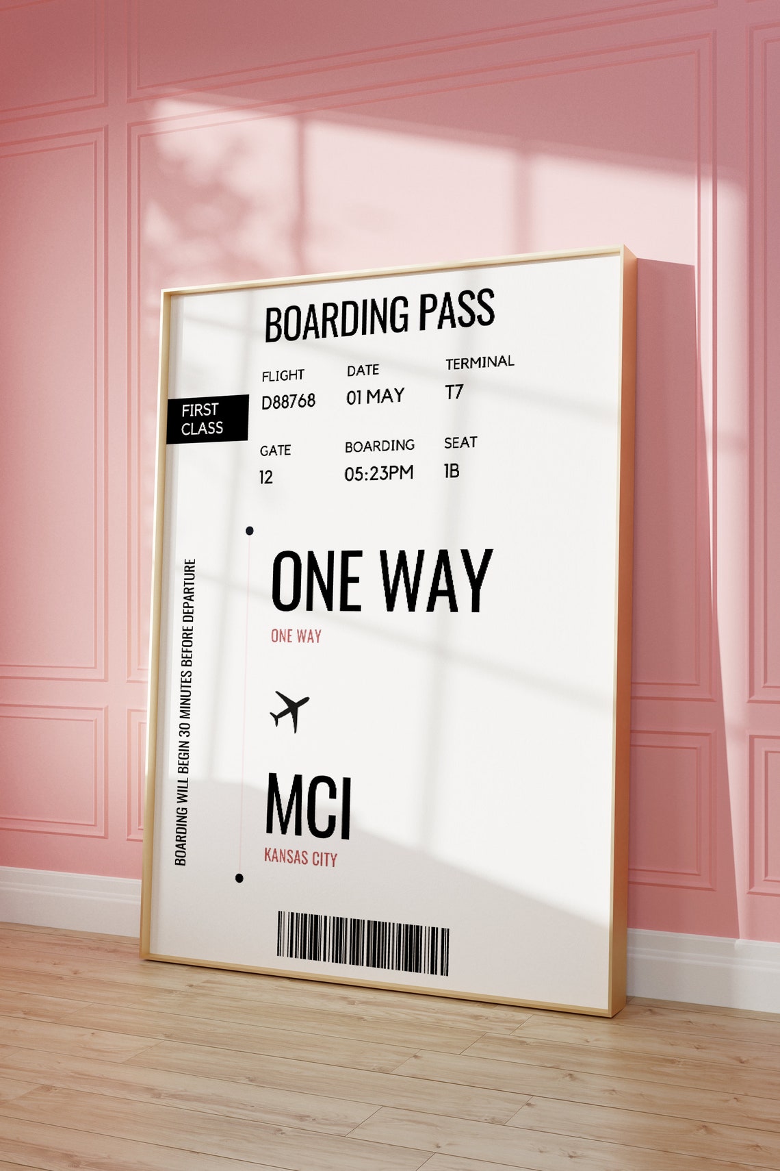 Kansas City Missouri Boarding Pass Ticket One Way Travel Art Poster