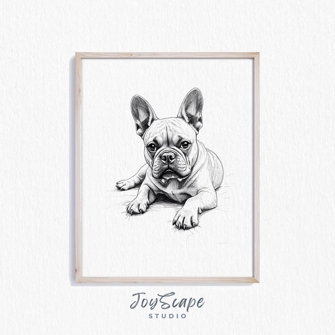 Adorable French Bulldog Portrait Black and White Sketch Dog Poster