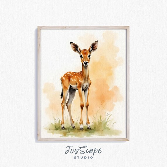 Adorable Baby Hartebeest Calf Watercolor Nursery Animal Art Poster