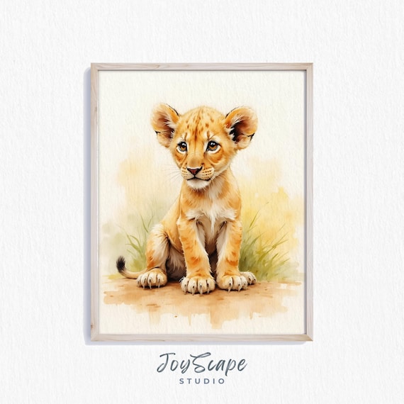 Baby Lion Cub Watercolor Cute Safari Nursery Wild Cat Art Print