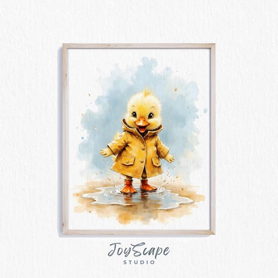 Funny Duck Watercolor Print Raincoat Illustration Cute Nursery Wall Art Animal Decor Kids Room Instant 525