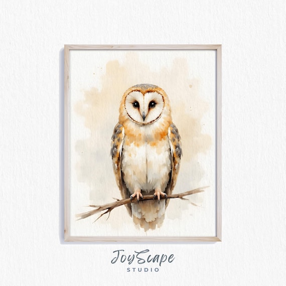 Adorable Charming Barn Owl Watercolor Rustic Farmhouse Bird Poster