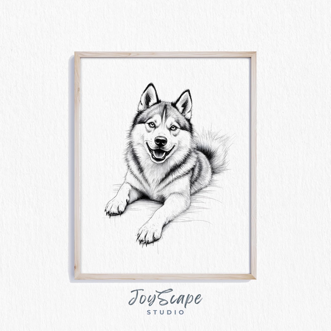 Siberian Husky Smiling Black and White Sketch Happy Dog Art Poster
