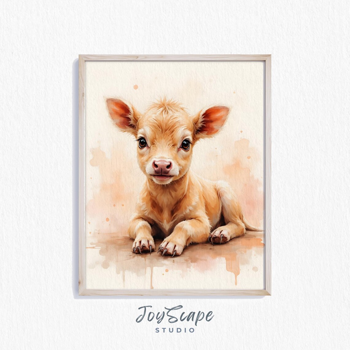 Adorable Jersey Calf Lying Down Watercolor Farm Animal Nursery Poster