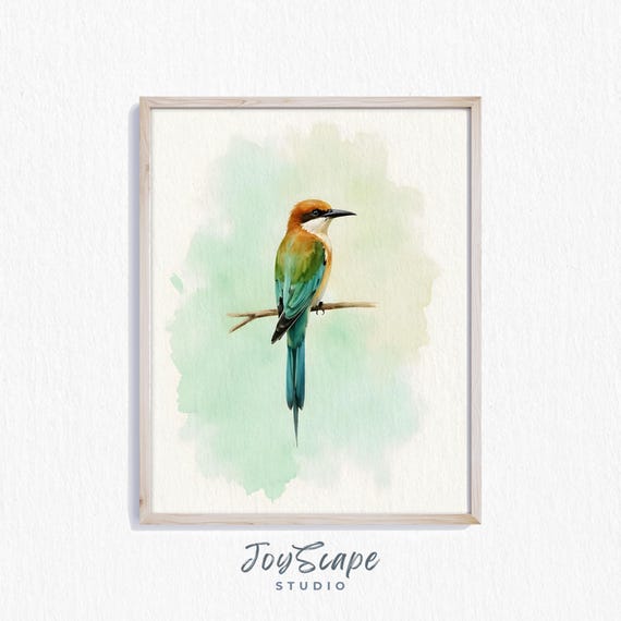 Beeeater Wall Art Vibrant Bird Watercolor Painting Rustic Nursery Decor Tropical Nature Print 251