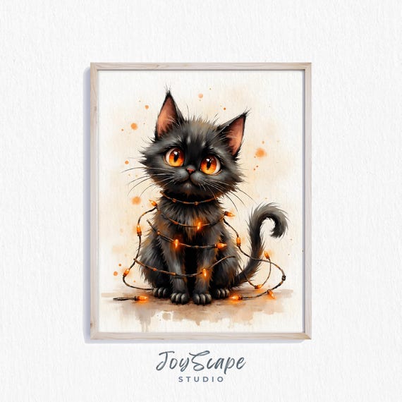 Black Cat Halloween Cute Festive Feline Art Autumn Decor Spooky Kitten Cozy Seasonal Wall 751