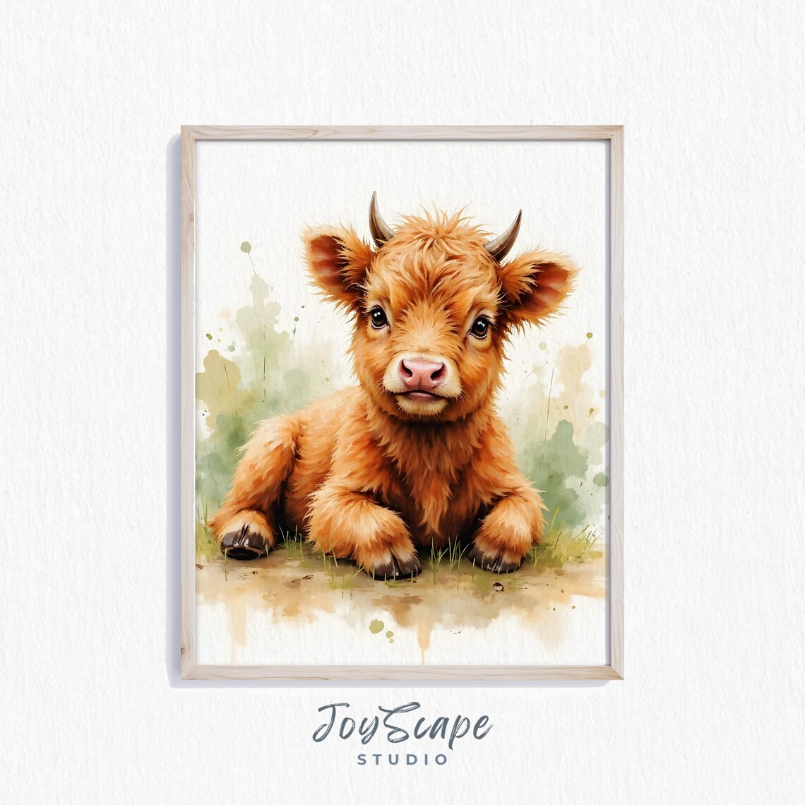 Fluffy Highland Calf Watercolor Portrait Cozy Nursery Room Poster