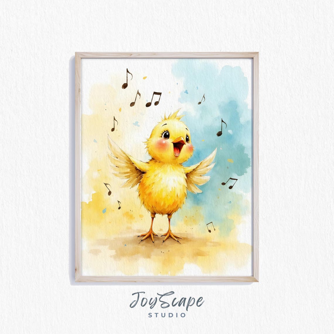 Singing Baby Chick With Musical Notes Nursery Watercolor Poster