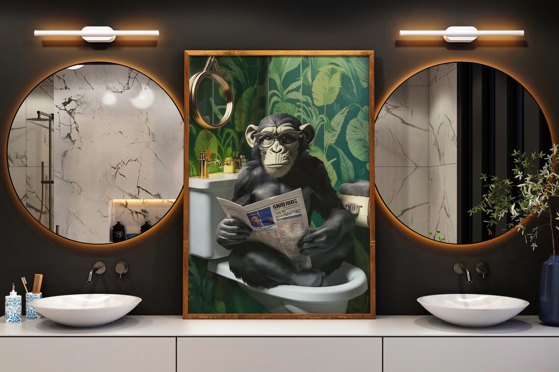 Funny Monkey Bathroom Decor, Tropical Humor Art - Image 5