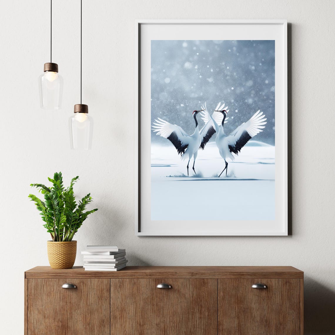Japanese Crane Dance, Elegant Minimalist Bird Art Print - Image 2