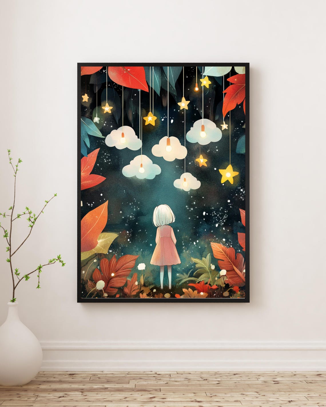 Dreamy Night Sky, Whimsical Girl Under Stars