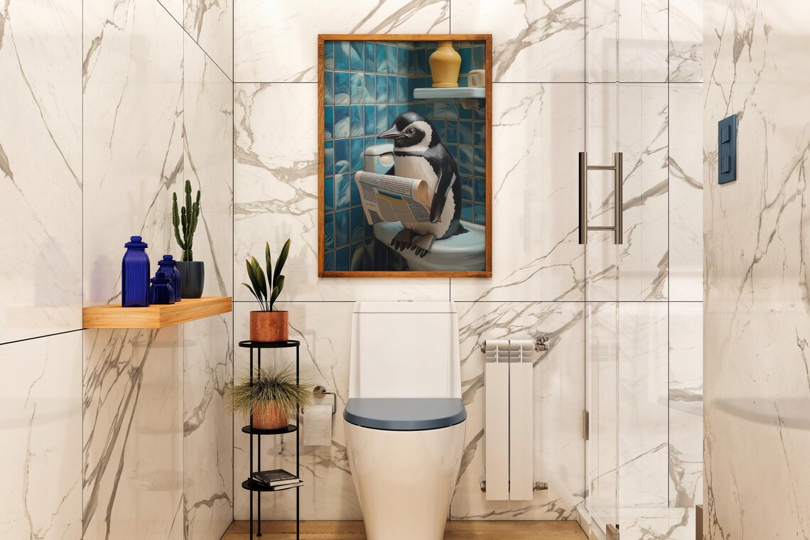 Funny Penguin Bathroom Wall Art, Toilet Humor Decor - Image 3
