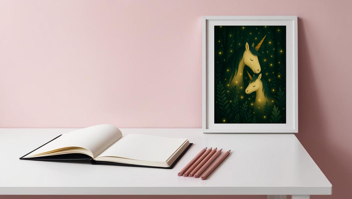 Mystical Unicorn Forest, Dark Nursery Decor Art Print - Image 3