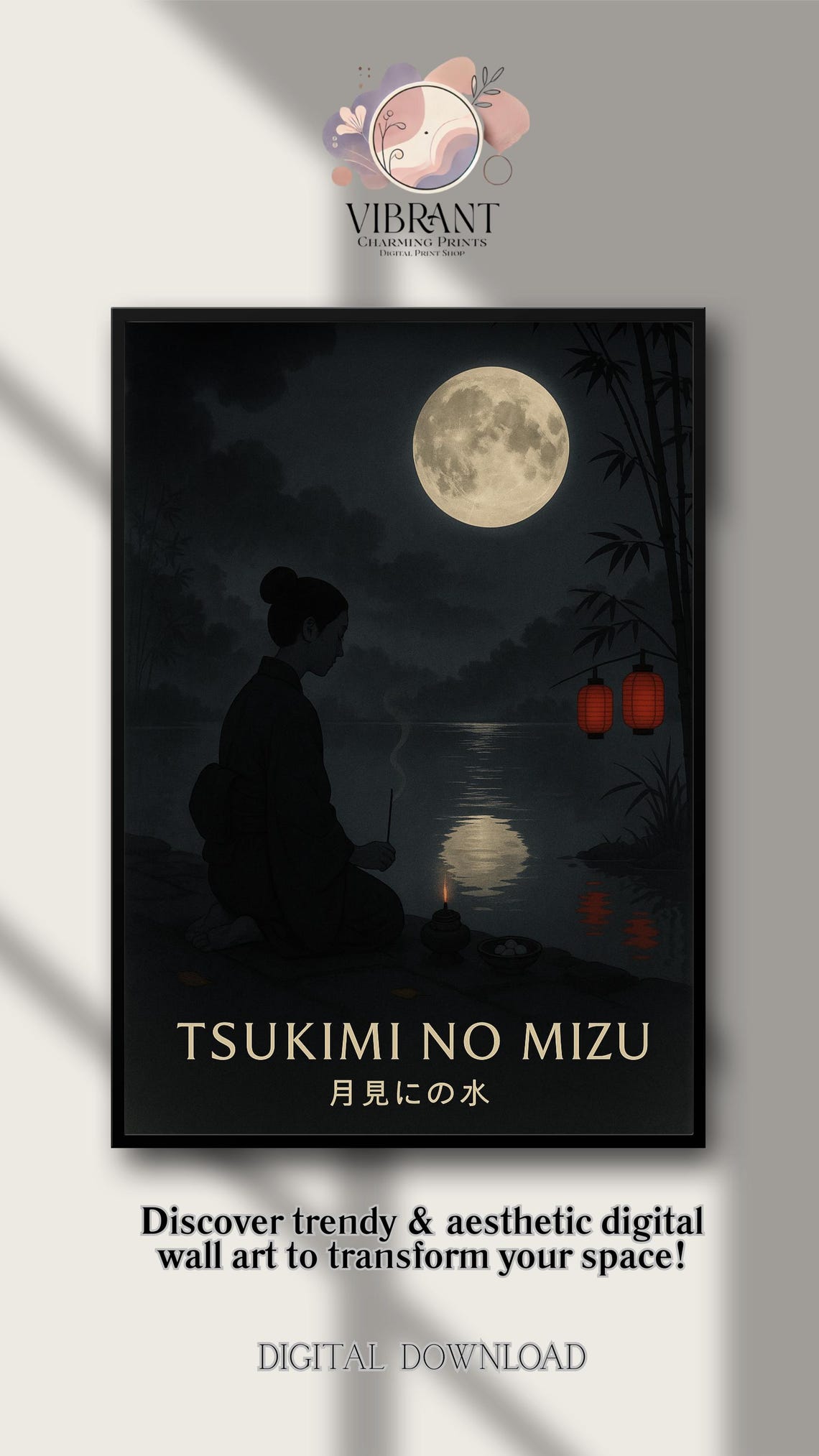 Tsukimi No Mizu Japandi Moon Viewing Art Print - Image 3