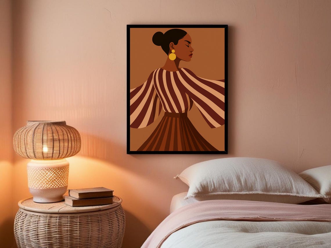 Bold Fashion Wall Art Of Woman, Minimalist Stripes - Image 3