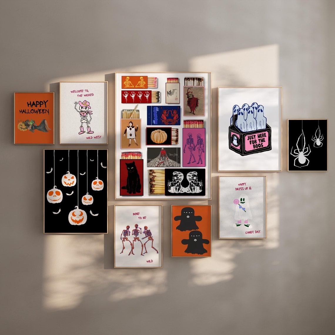 Halloween Matchbox Art Collage Fun Spooky Vintage Decor Poster