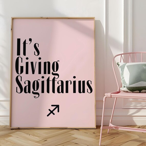 Its Giving Sagittarius Funny Zodiac Quote Typography Poster on Blush Pink