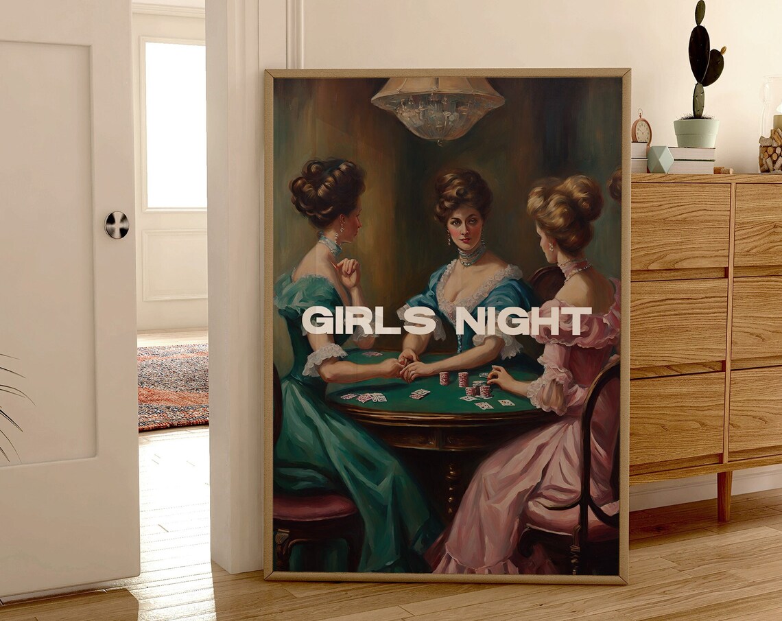 Girls Night Vintage Oil Painting Poker Ladies Glamorous Game Poster - Image 3