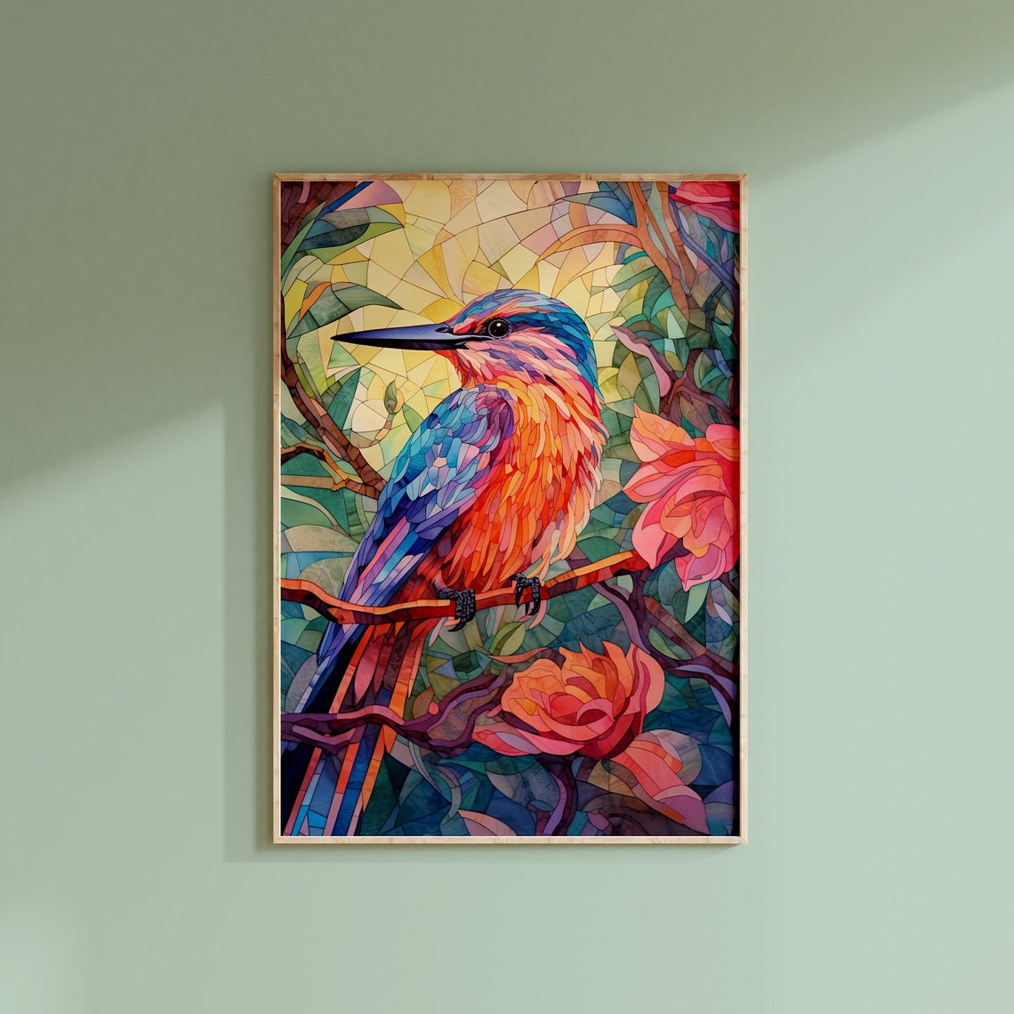 Colorful Kingfisher Bird Mosaic Stained Glass Style Art Poster - Image 2