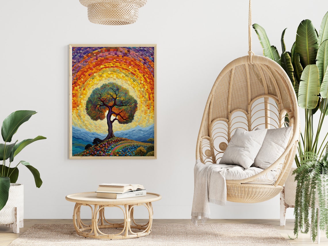 Mosaic Tree Rainbow Sun Halo Colorful Pointillism Art Poster - Image 4