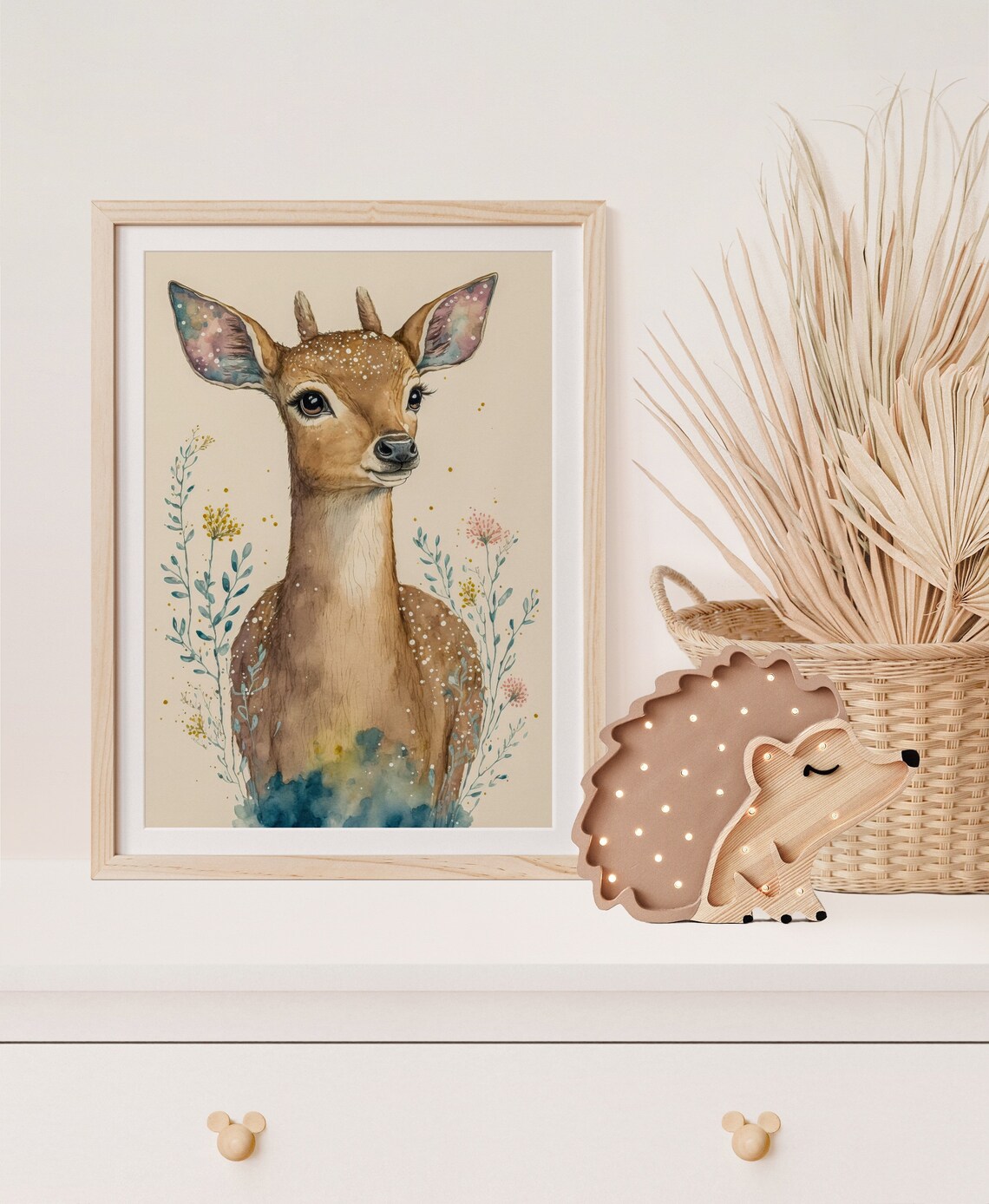 Watercolor Baby Deer Fawn Wildflowers Cute Nursery Art Poster - Image 4