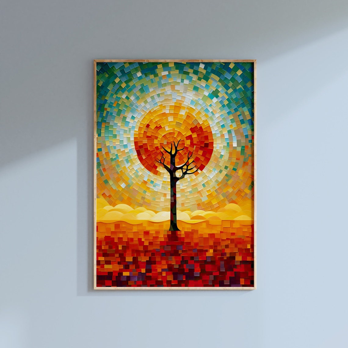 Bright Mosaic Sun Sunset Tree Abstract Colourful Sky Art Poster - Image 3