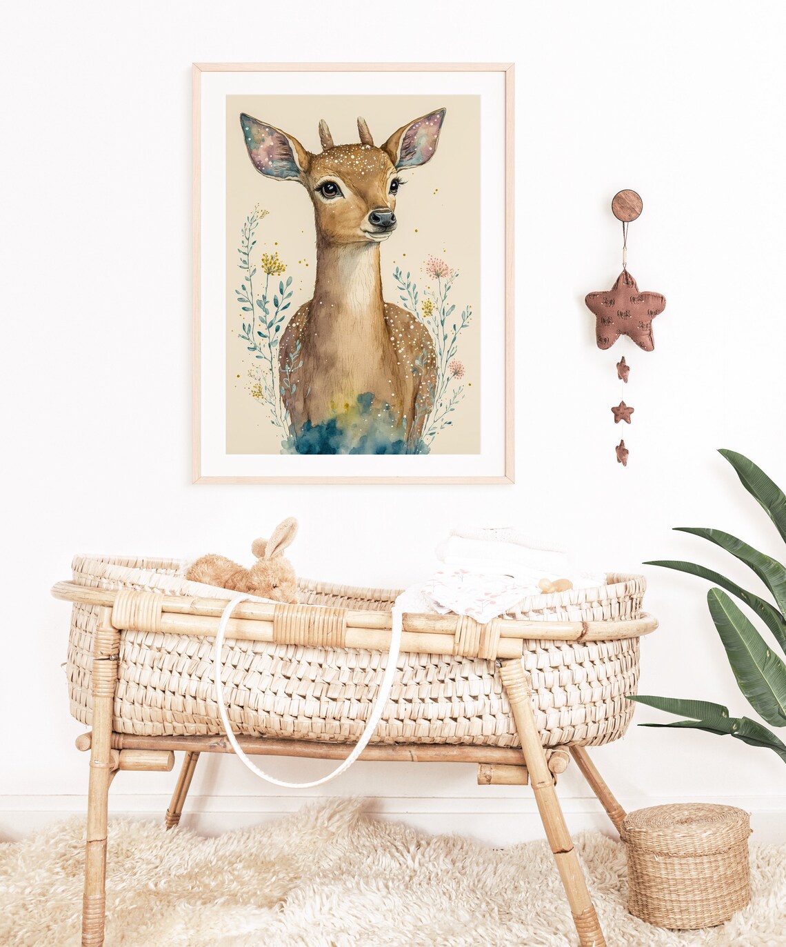 Watercolor Baby Deer Fawn Wildflowers Cute Nursery Art Poster - Image 2