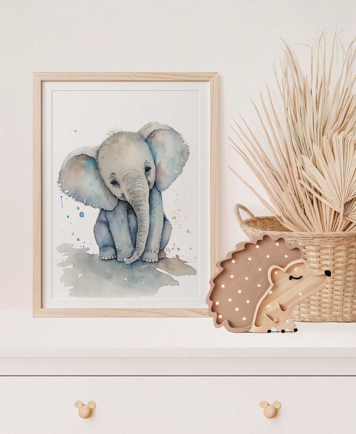 Baby Elephant Watercolor Nursery Cute Animal Kids Room Wall Art - Image 5