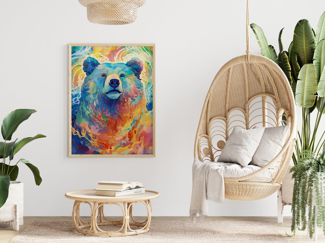 Rainbow Watercolor Bear Face Colorful Abstract Animal Poster - Image 4