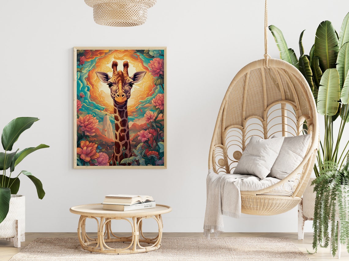 Colorful Giraffe Floral Psychedelic Jungle Sunset Wildlife Art Print - Image 4
