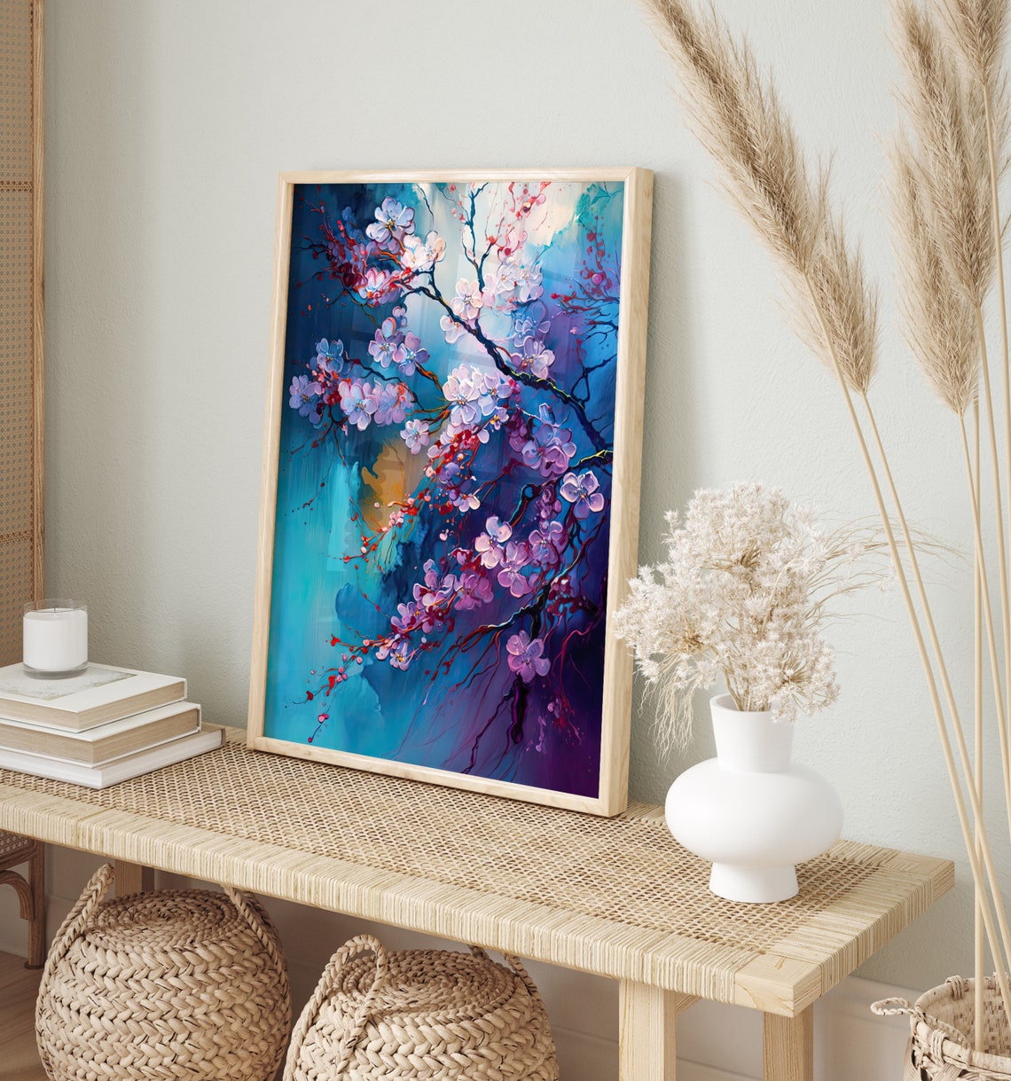 Cherry Blossom Branches Deep Blue Background Decor Art Poster - Image 3
