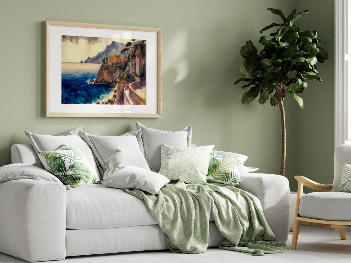 Italian Coastal Villa on Rocky Cliff Watercolor Amalfi Art Print - Image 5