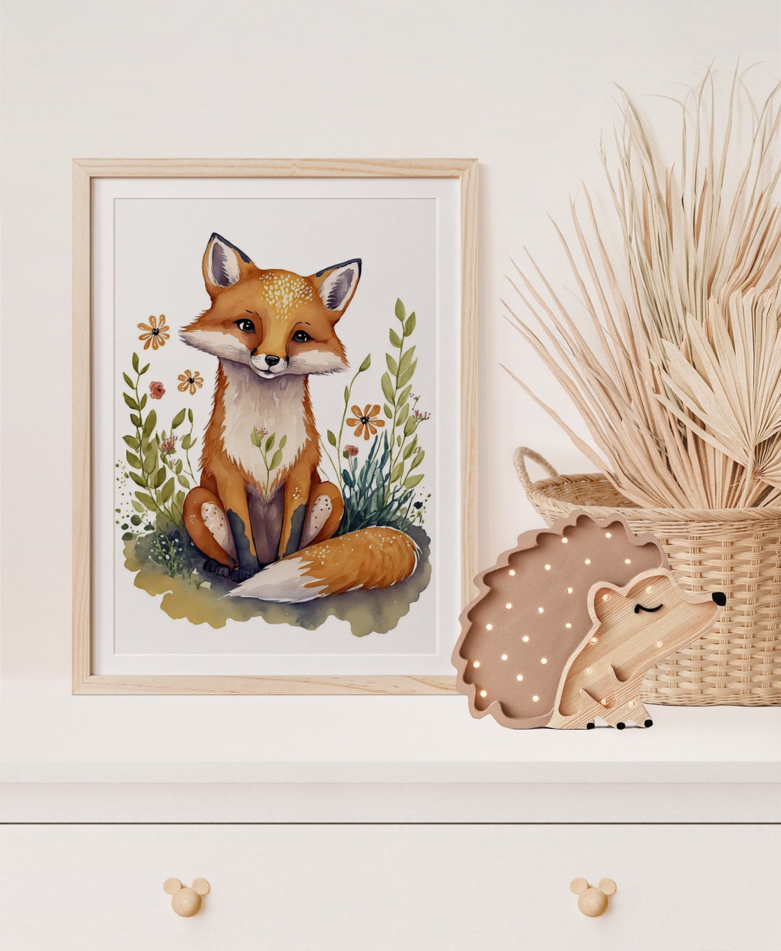 Cute Fox Cub Sitting Wildflowers Watercolor Nursery Art Poster - Image 5