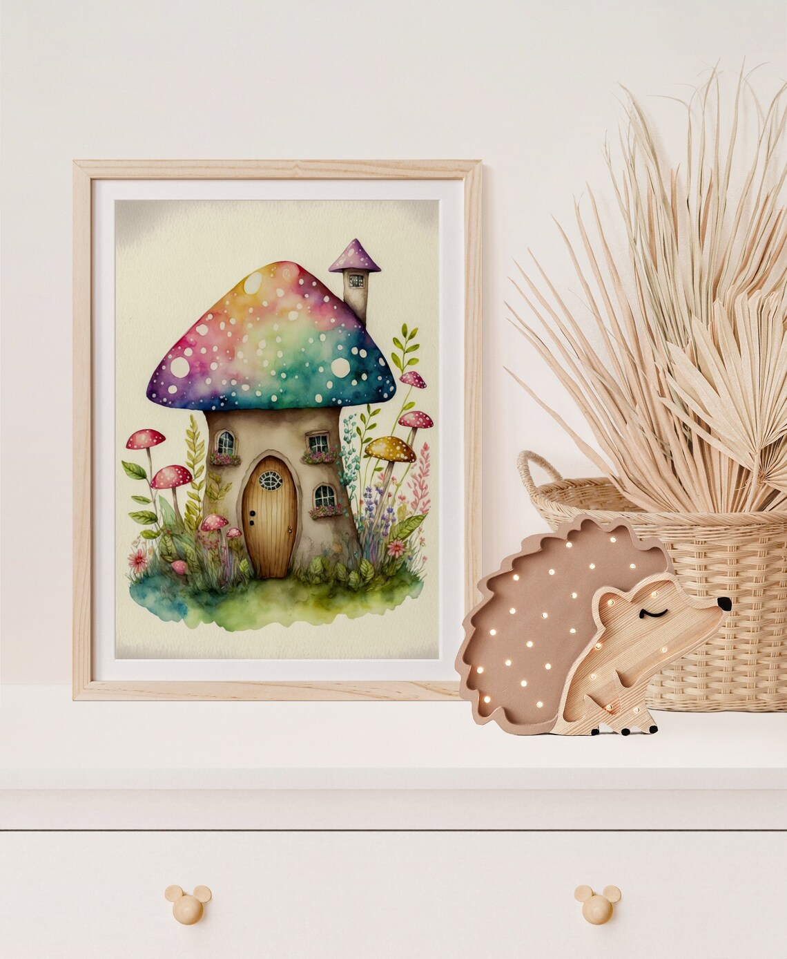 Mushroom Wall Art Print Nursery Babies Room Gift For A New Mum Kids Watercolour Painting Fantasy Colourful Bedroom Poster Gnome House Decor - Image 4