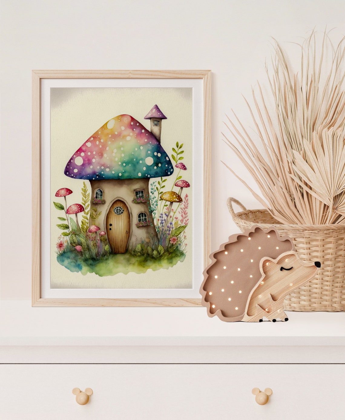 Rainbow Mushroom House Fantasy Watercolour Nursery Kids Room Poster - Image 4
