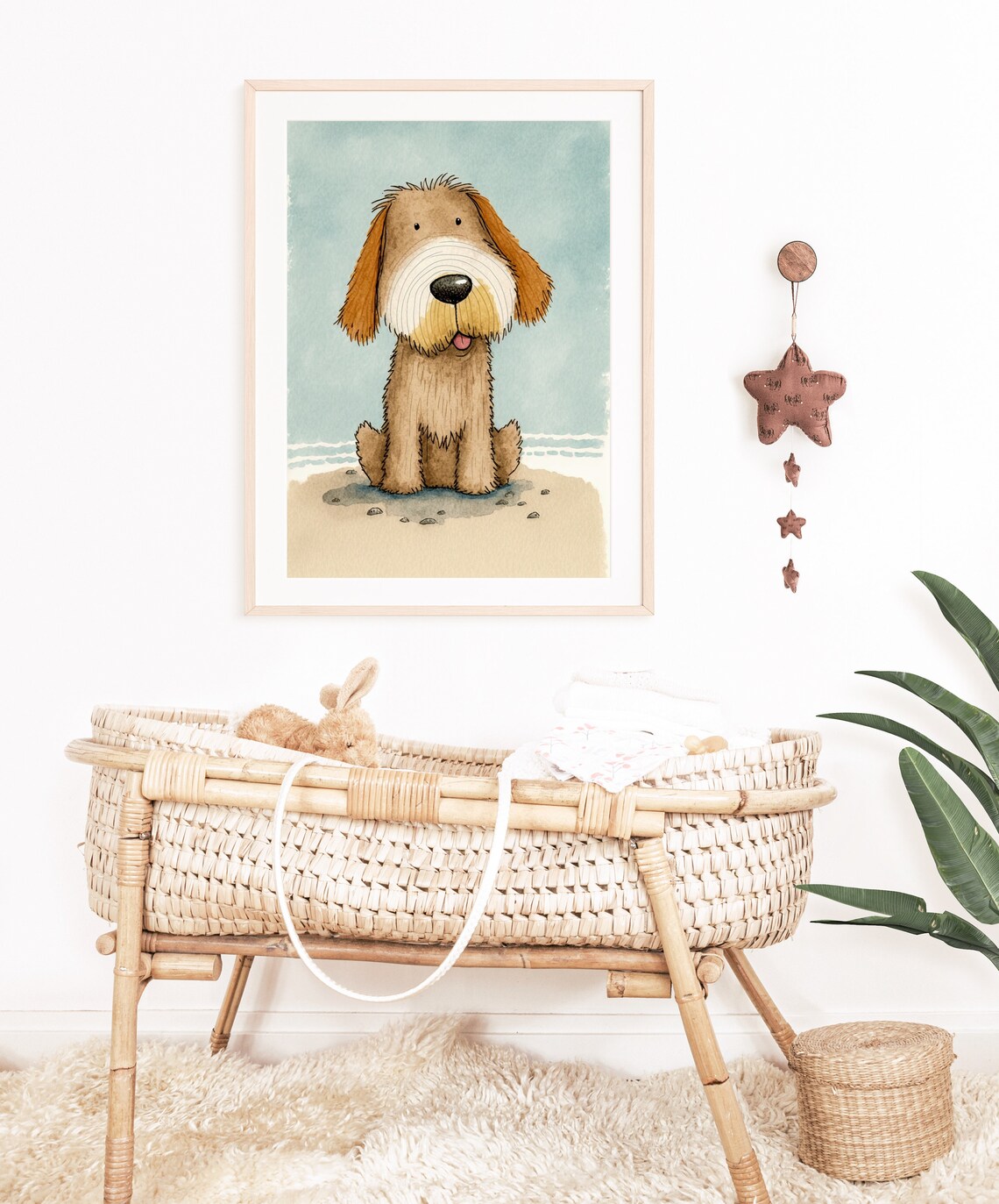 Cute Shaggy Brown Dog on Beach Watercolor Nursery Kids Art Print - Image 3
