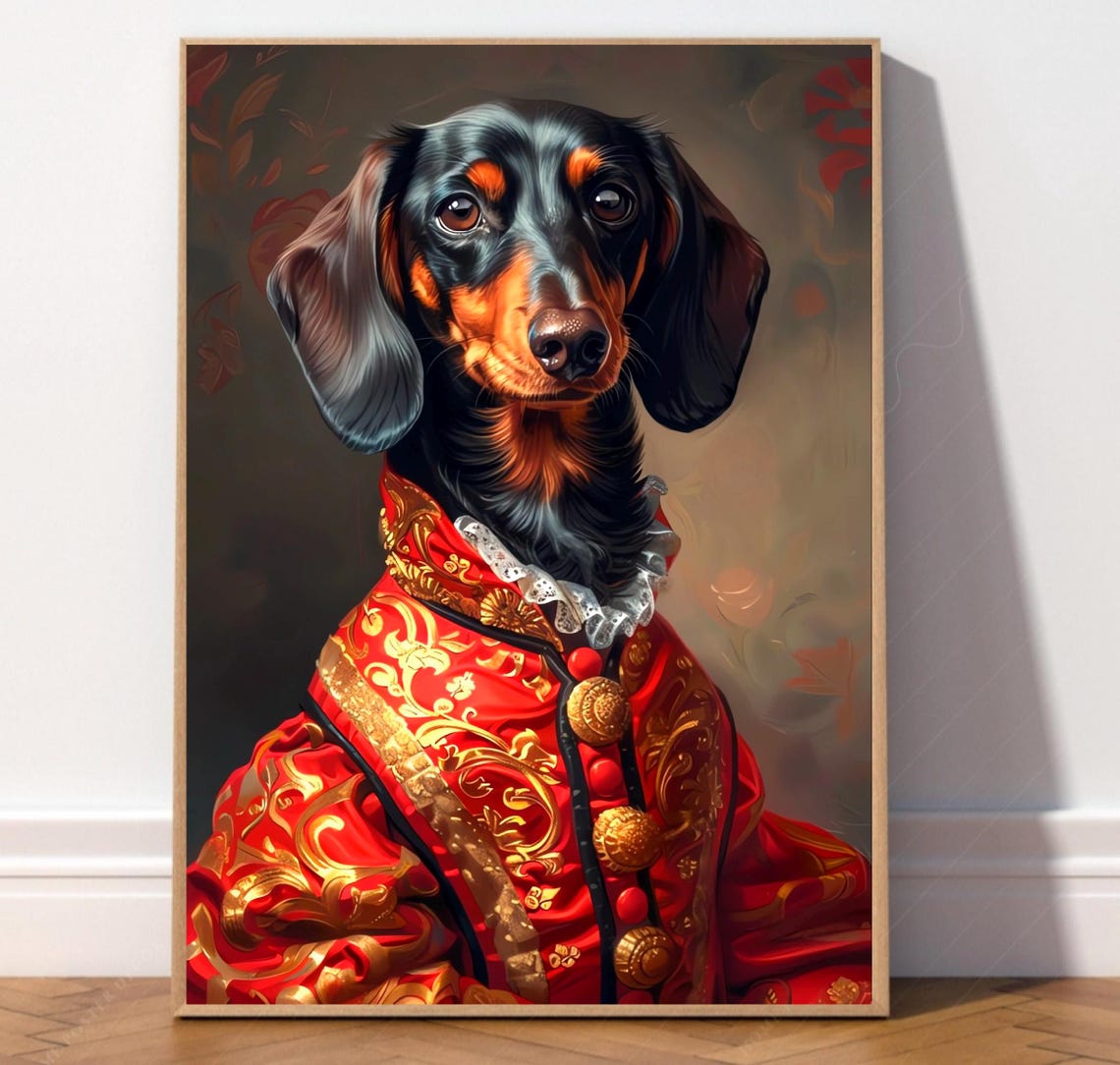Dachshund In Royal Red Baroque Coat Aristocratic Dog Portrait Poster