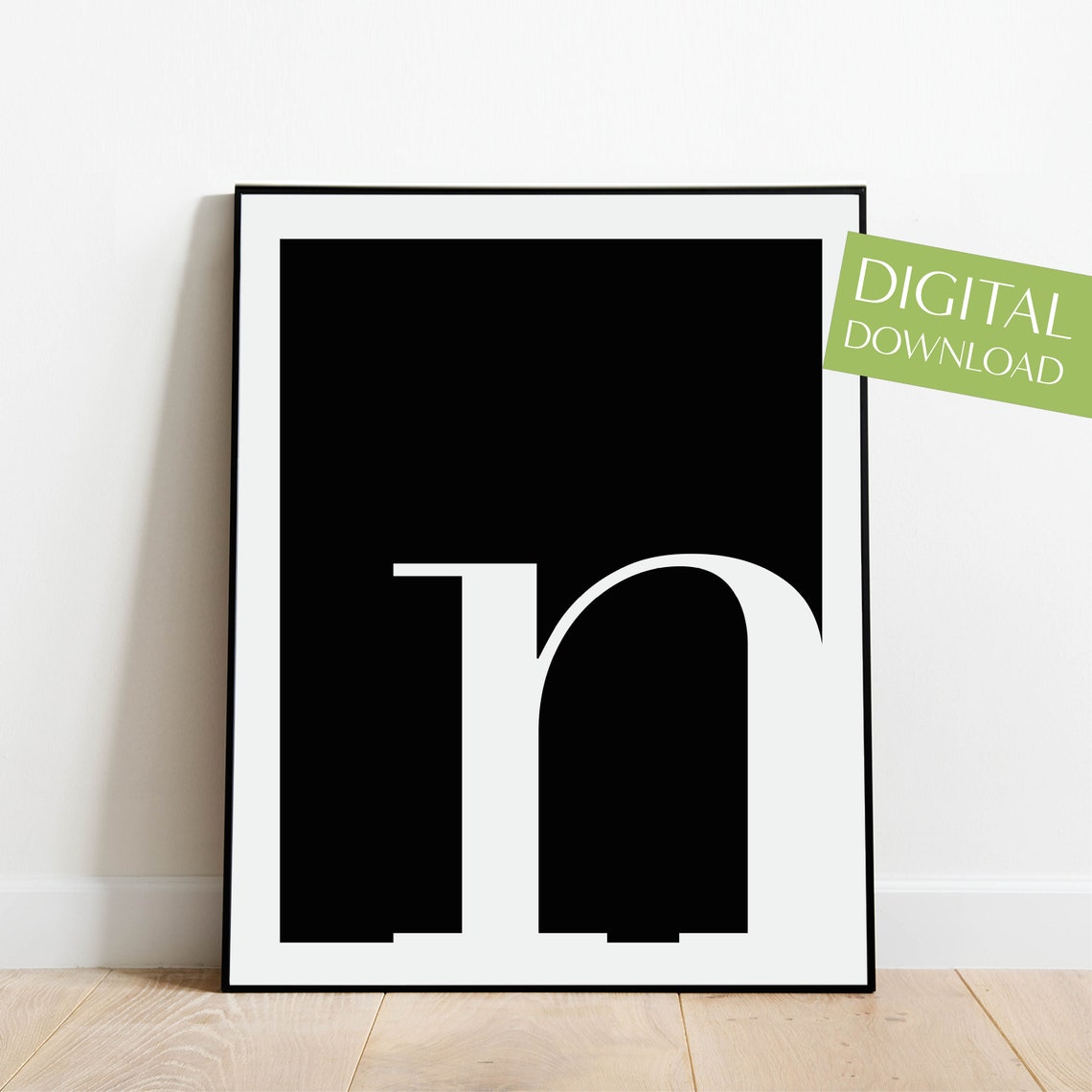 Lowercase N Letter Black White Bold Serif Typography Art Poster